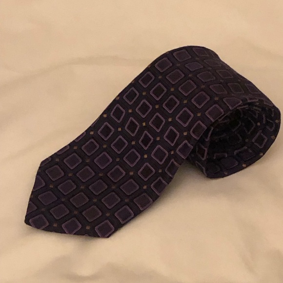 Ike Behar Dark Purple with Gold Diamond and Square Pattern Tie - Picture 1 of 7